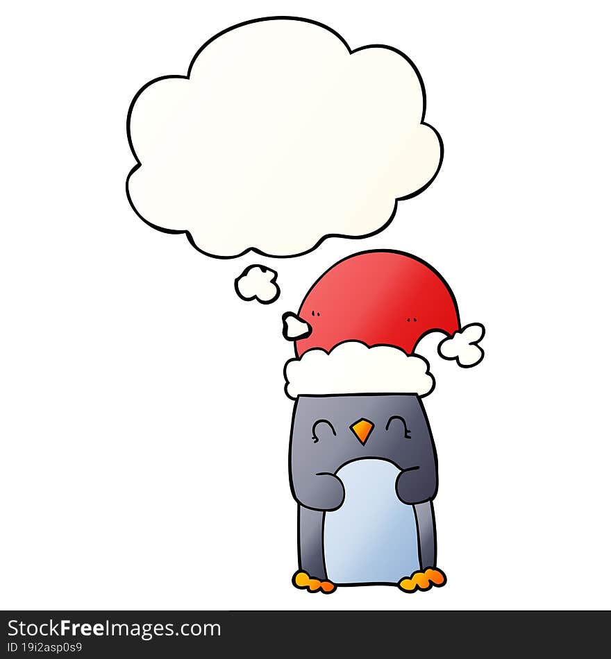 cartoon penguin and thought bubble in smooth gradient style