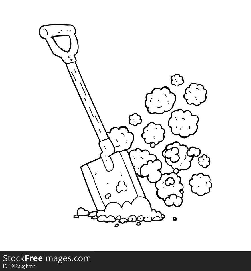 Black And White Cartoon Shovel In Dirt