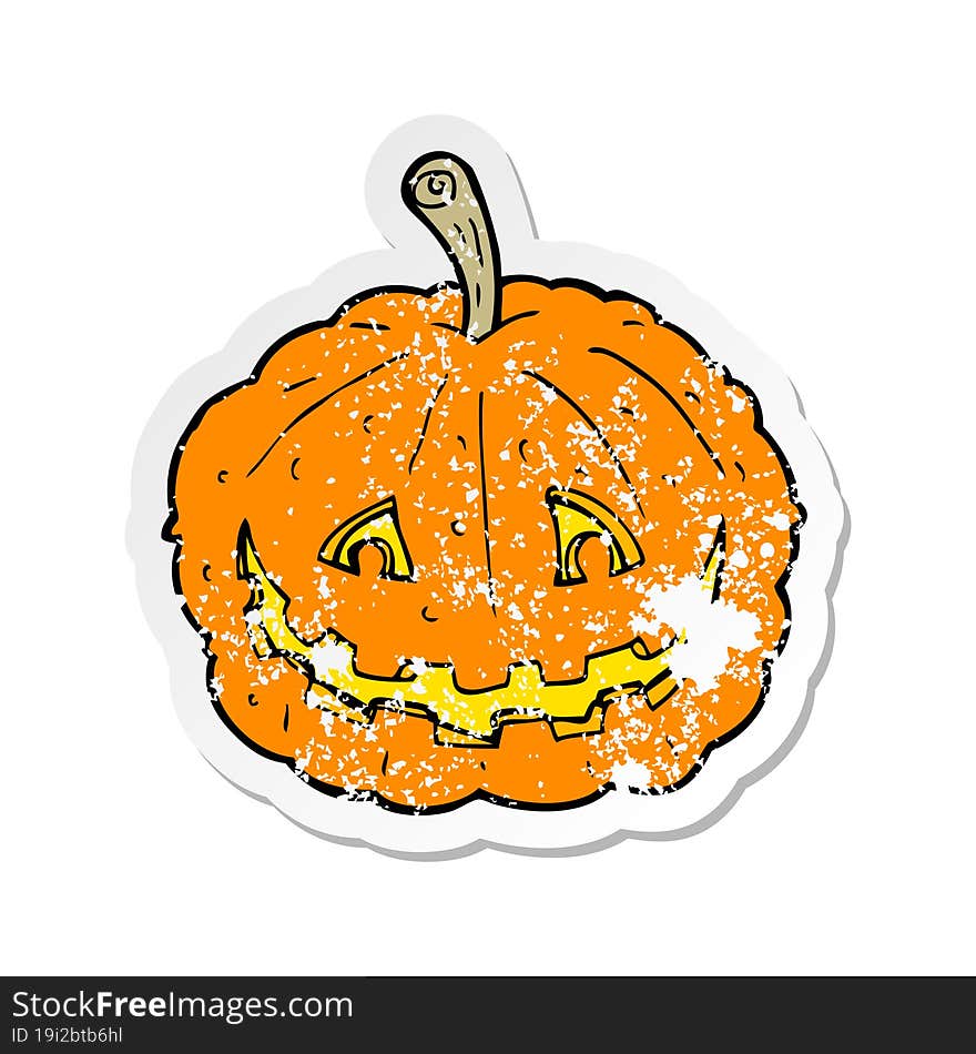 retro distressed sticker of a cartoon grinning pumpkin