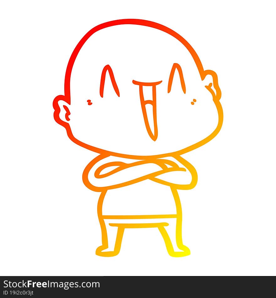 warm gradient line drawing of a happy cartoon bald man