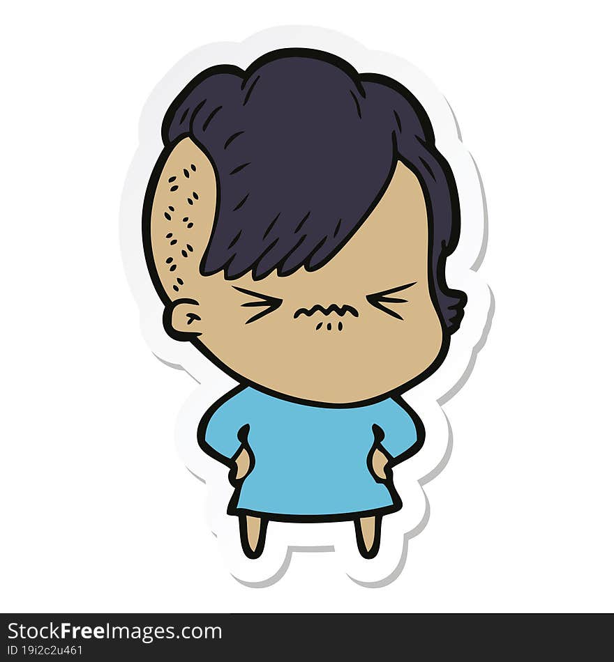 Sticker Of A Cartoon Annoyed Hipster Girl