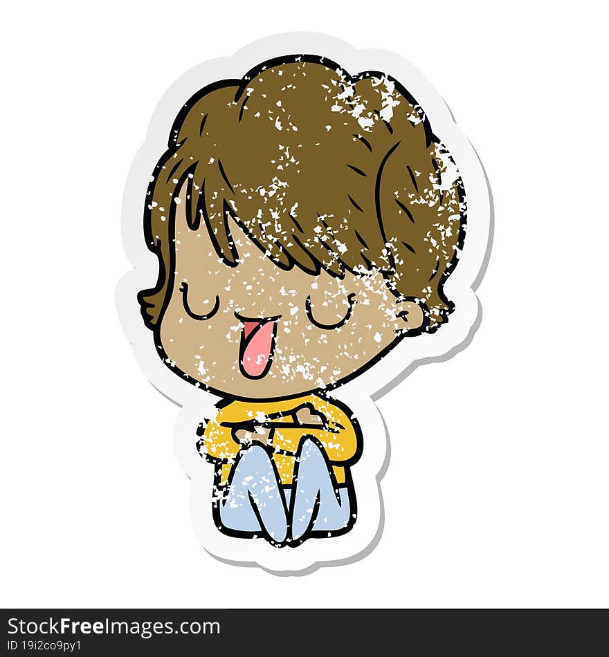 Distressed Sticker Of A Cartoon Woman Talking