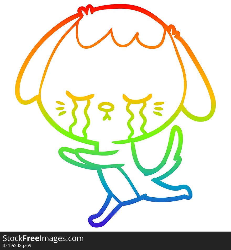 rainbow gradient line drawing cartoon crying dog