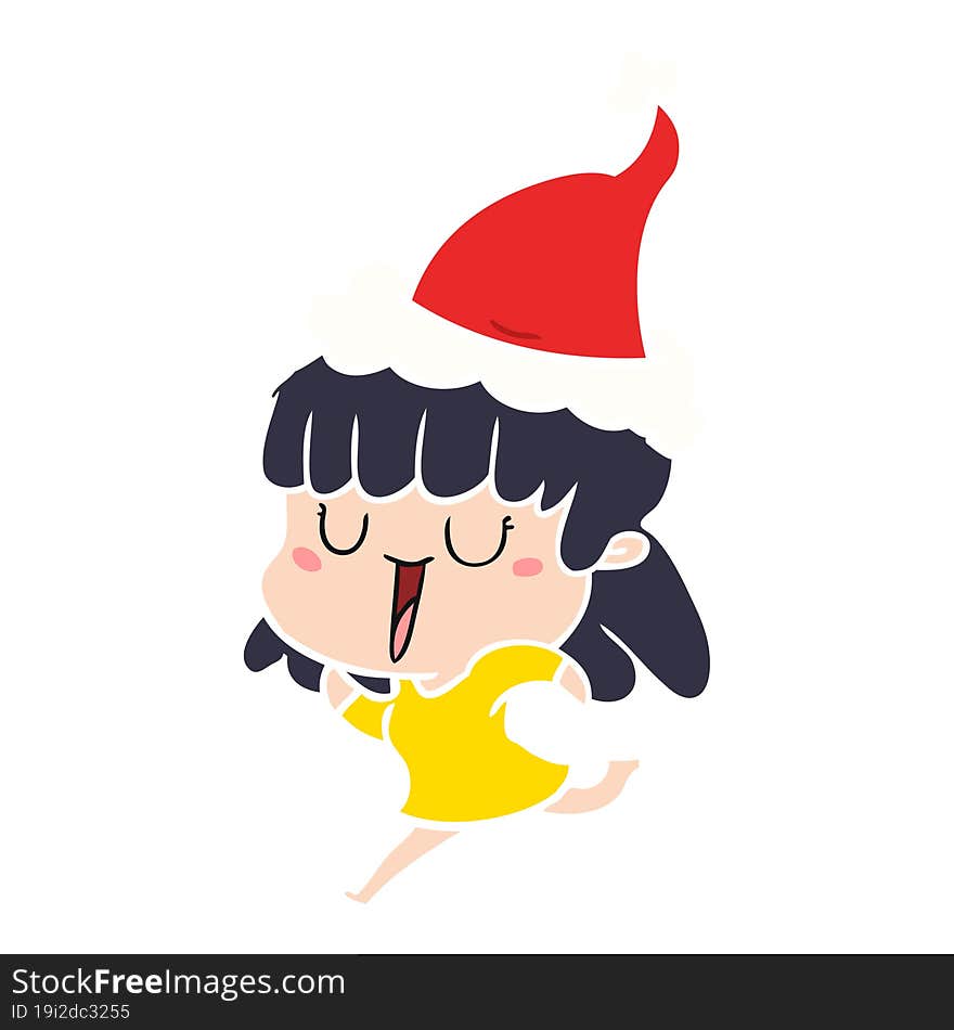 hand drawn flat color illustration of a woman wearing santa hat