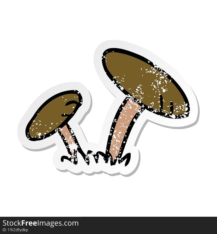 distressed sticker cartoon doodle of some mushrooms