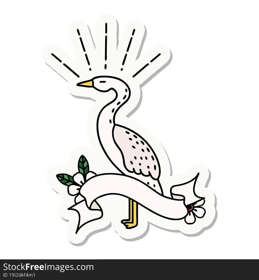 sticker of tattoo style standing stork