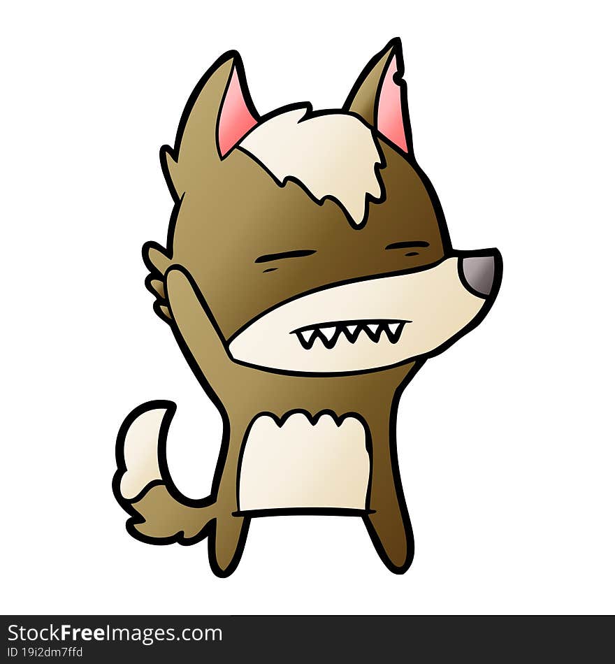 cartoon wolf waving showing teeth. cartoon wolf waving showing teeth