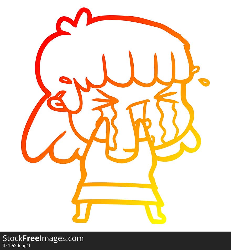 warm gradient line drawing cartoon woman in tears