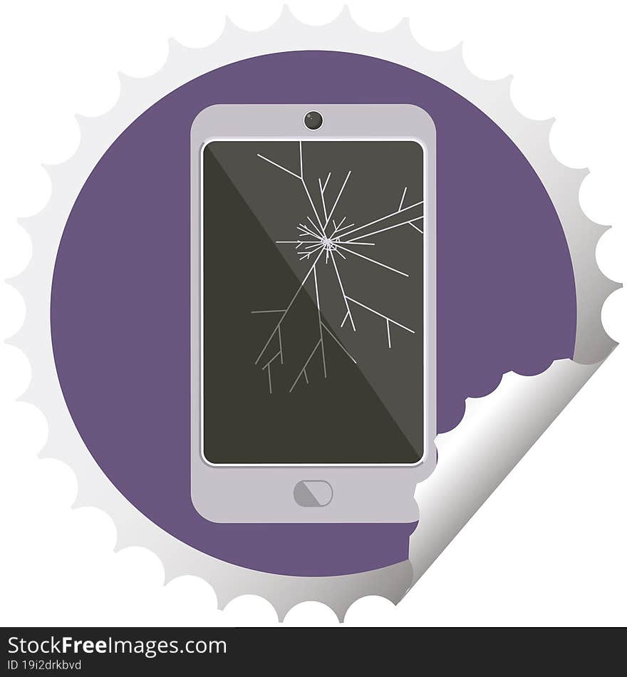 Cracked Screen Cell Phone Round Sticker Stamp