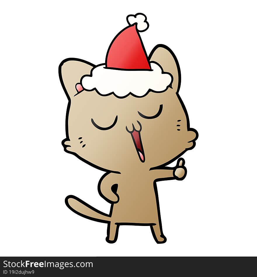 Gradient Cartoon Of A Cat Singing Wearing Santa Hat