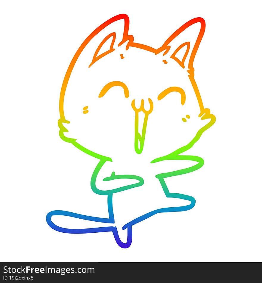 rainbow gradient line drawing happy cartoon cat meowing