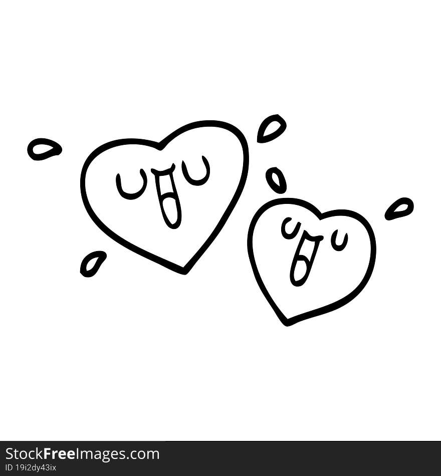 happy line drawing cartoon hearts