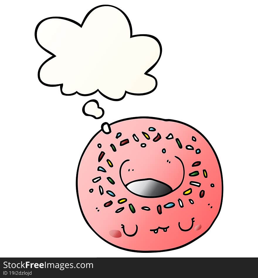 cartoon donut and thought bubble in smooth gradient style