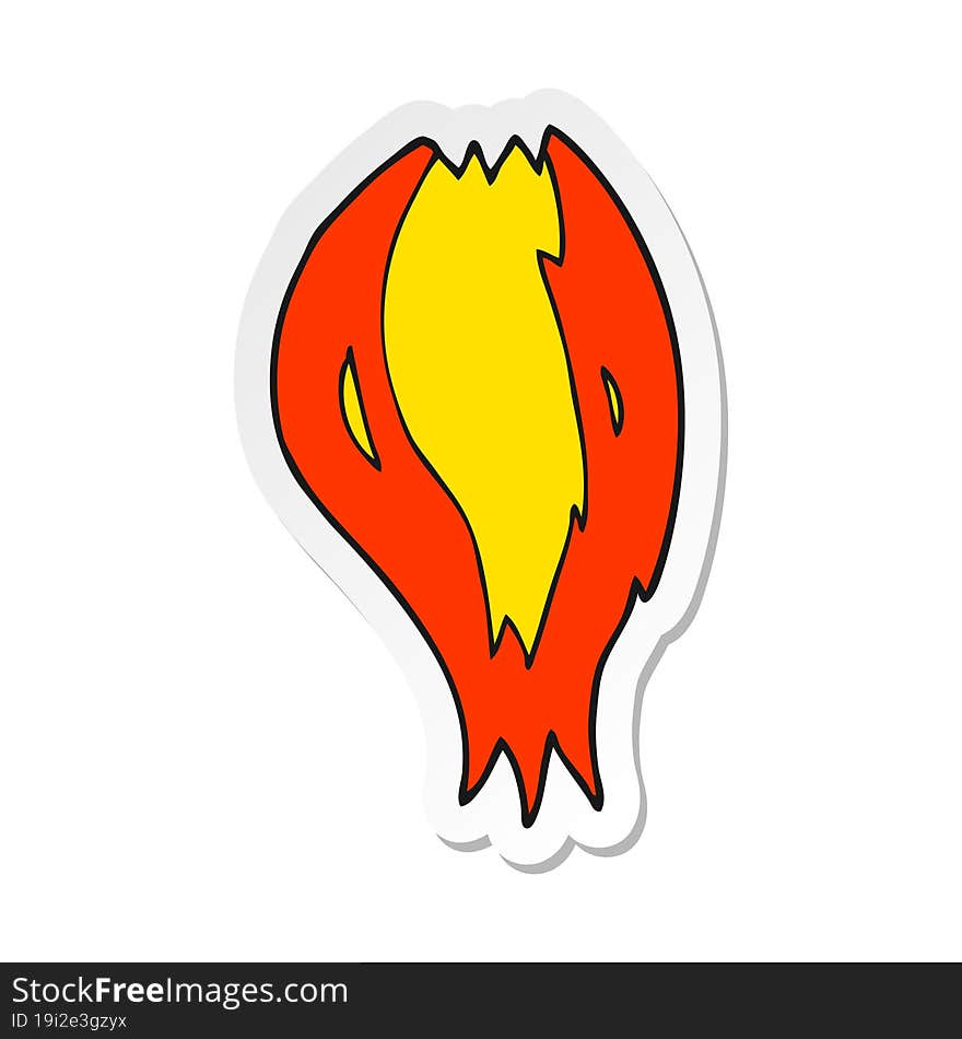 sticker of a cartoon rocket ship flames