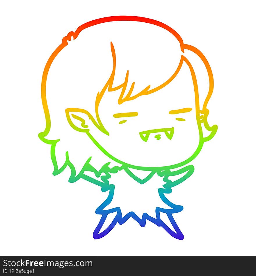 rainbow gradient line drawing cartoon undead vampire girl