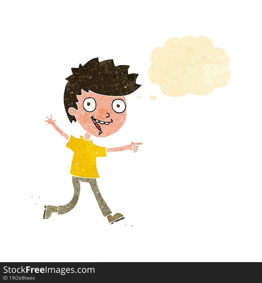 cartoon crazy excited boy with thought bubble