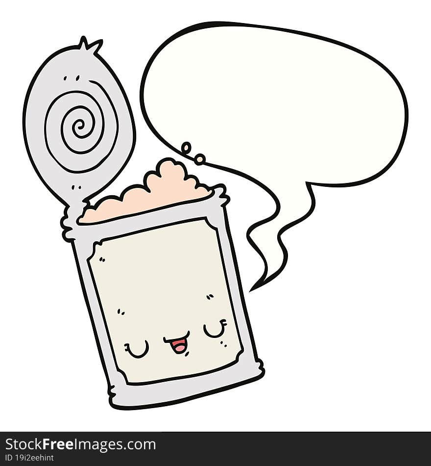 cartoon canned food and speech bubble