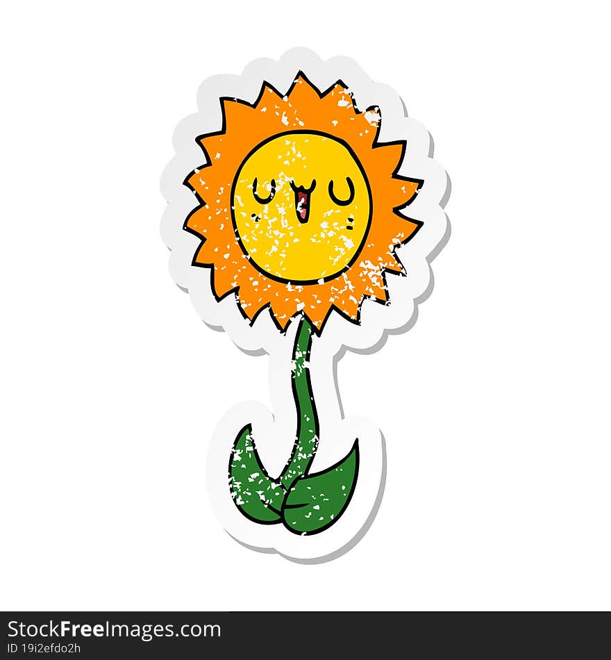 distressed sticker of a cartoon flower