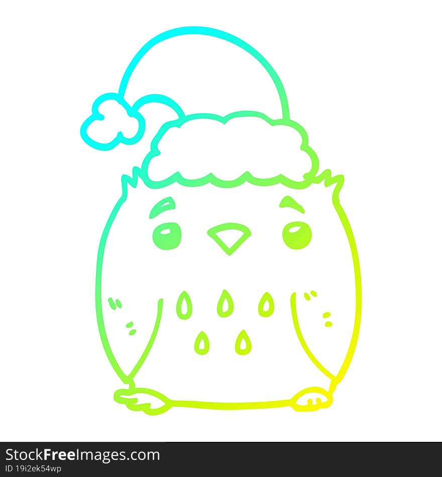 cold gradient line drawing cute cartoon owl wearing christmas hat