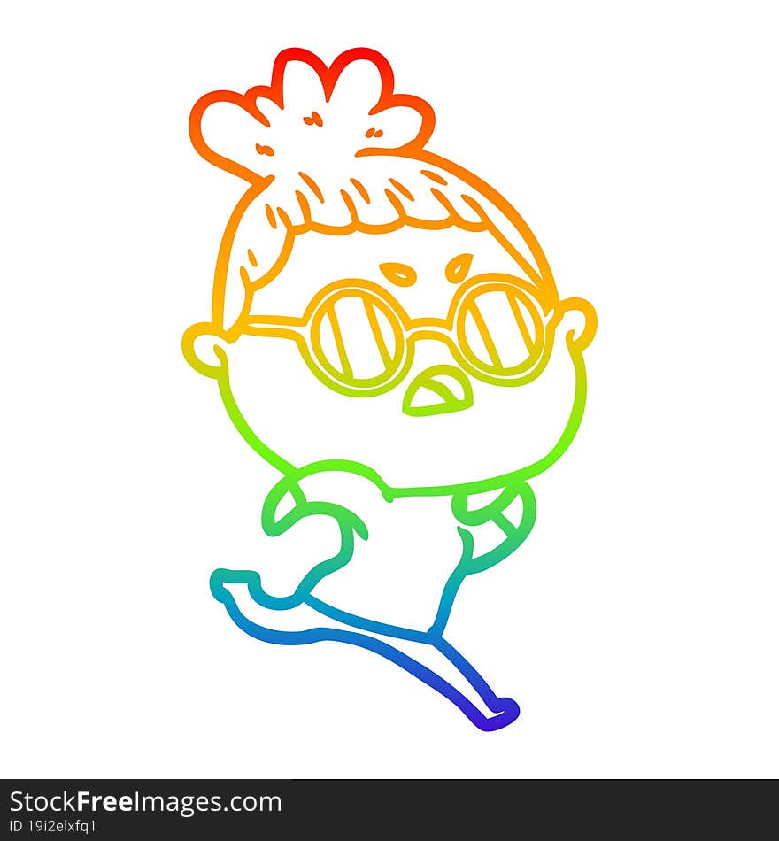 Rainbow Gradient Line Drawing Cartoon Annoyed Woman