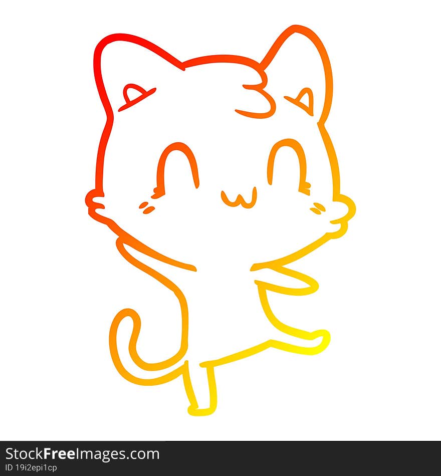 warm gradient line drawing of a cartoon happy cat