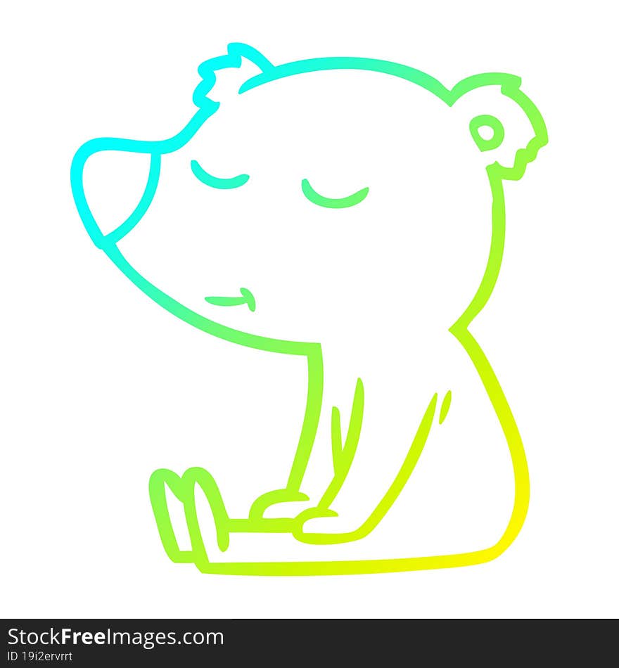 cold gradient line drawing happy cartoon bear sitting