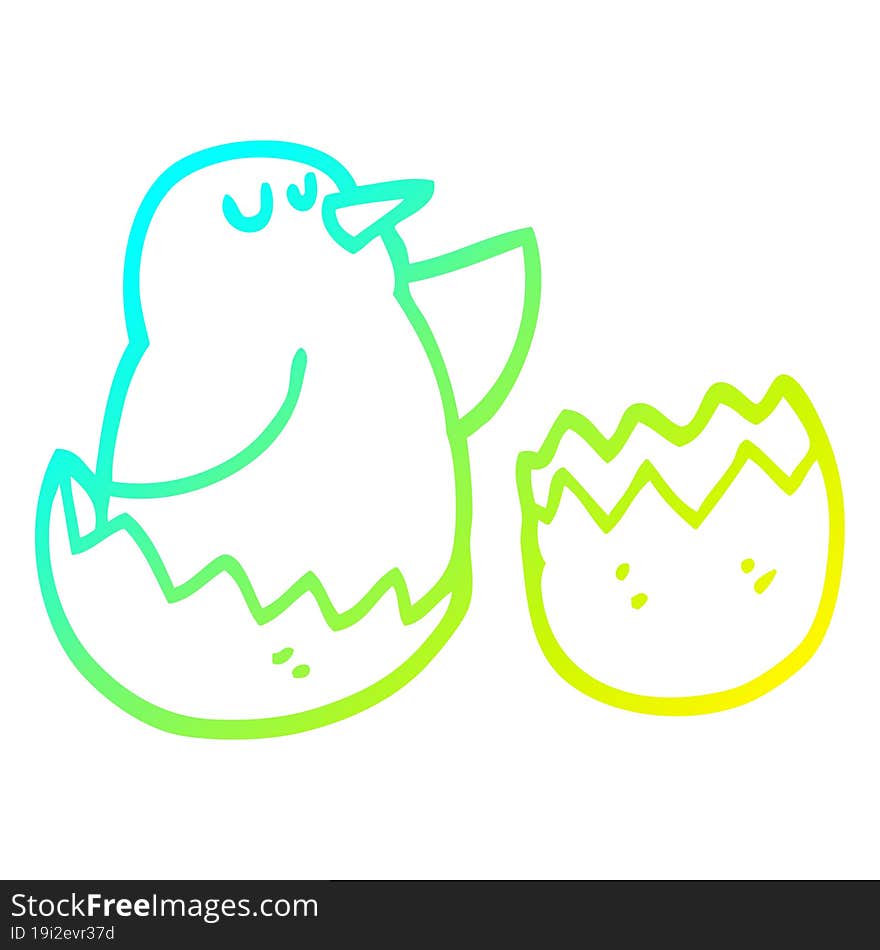 cold gradient line drawing of a cartoon hatching bird