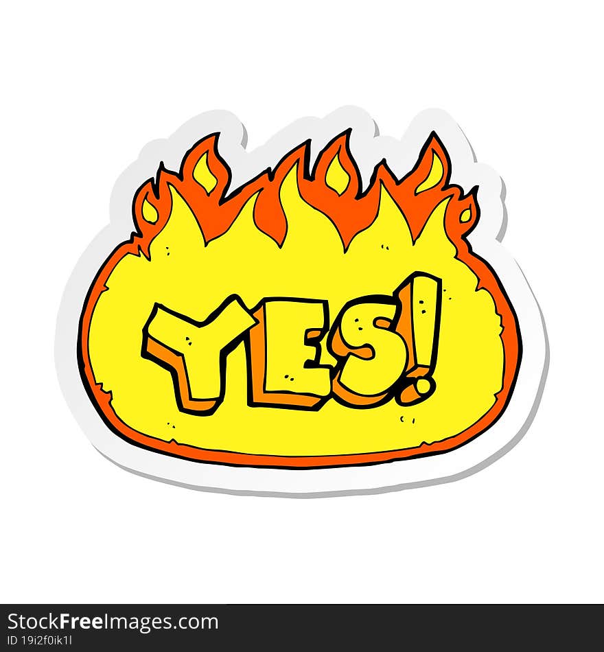 sticker of a cartoon flaming yes symbol