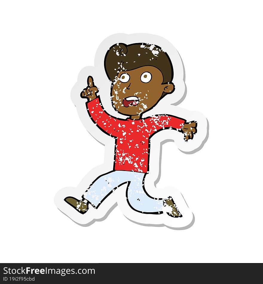 Retro Distressed Sticker Of A Cartoon Boy Panicking