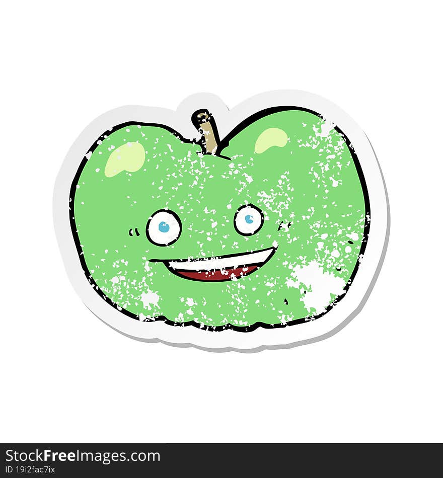 retro distressed sticker of a cartoon apple