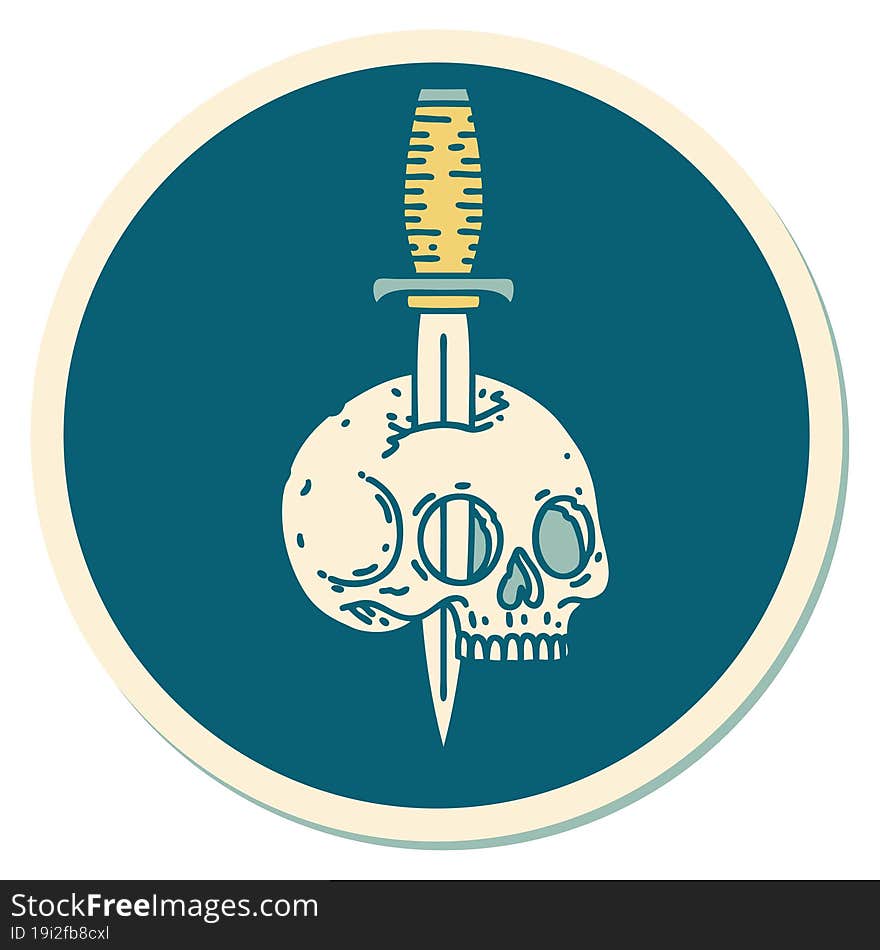 tattoo style sticker of a skull and dagger