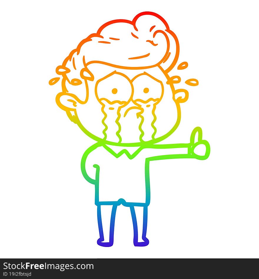 Rainbow Gradient Line Drawing Cartoon Crying Man