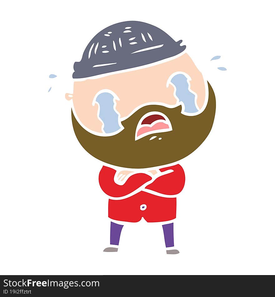 Flat Color Style Cartoon Bearded Man Crying