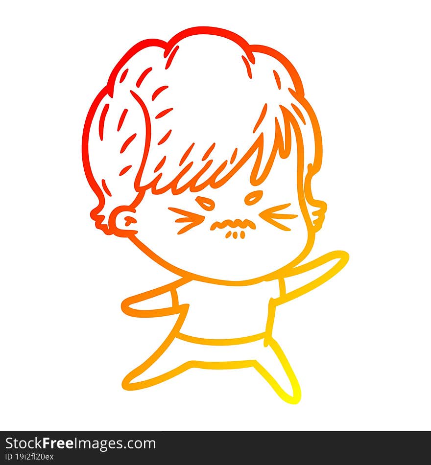 warm gradient line drawing cartoon frustrated woman