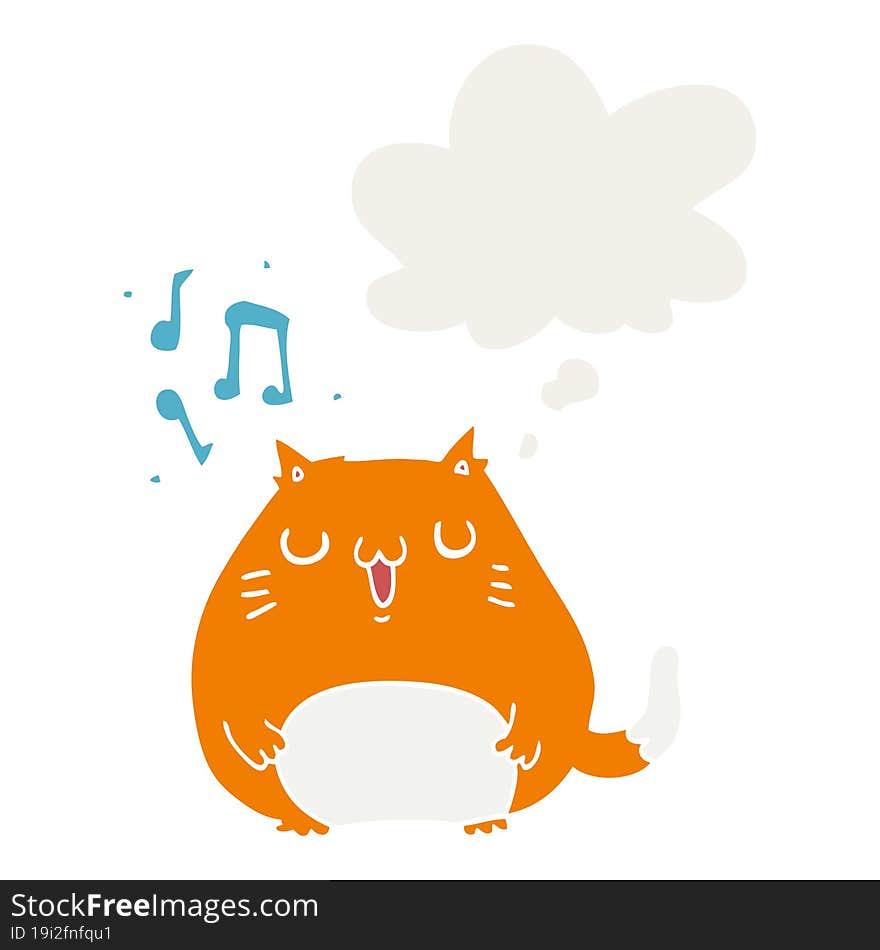 cartoon cat singing and thought bubble in retro style