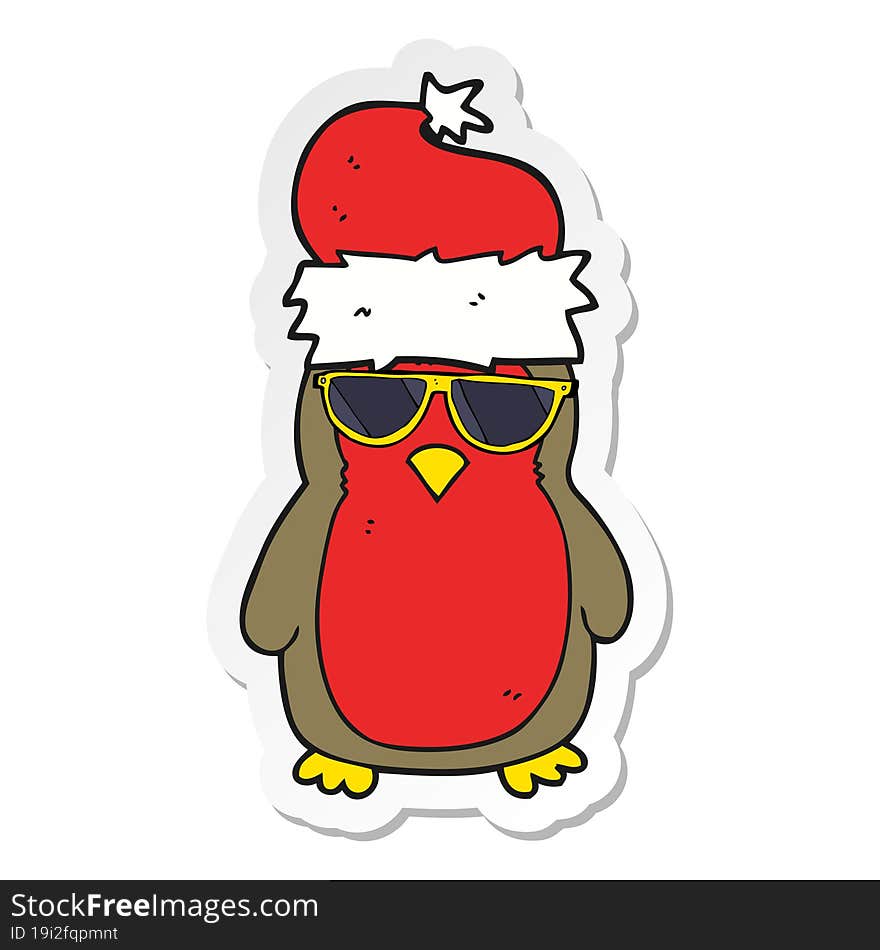 sticker of a cartoon cool christmas robin