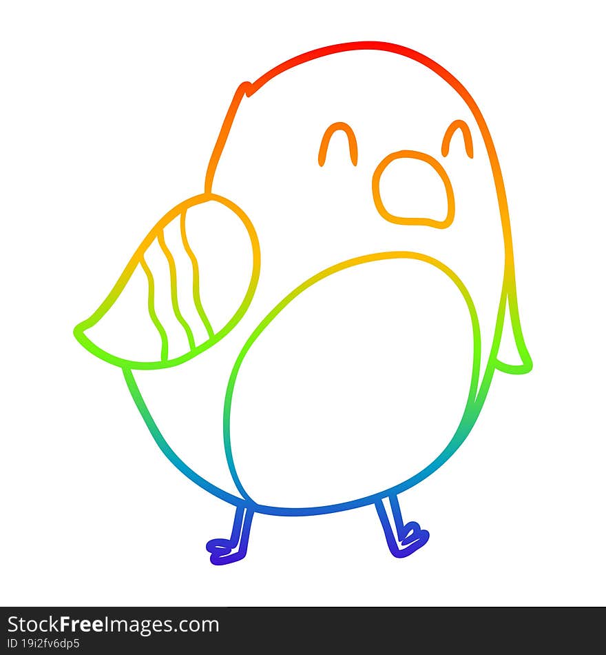 rainbow gradient line drawing of a cartoon bird