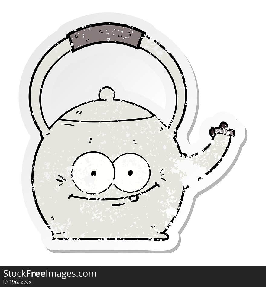 distressed sticker of a cartoon kettle