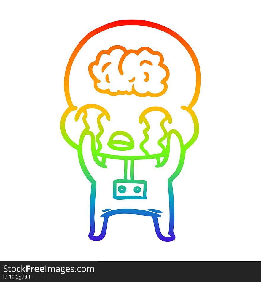 rainbow gradient line drawing cartoon big brain alien crying