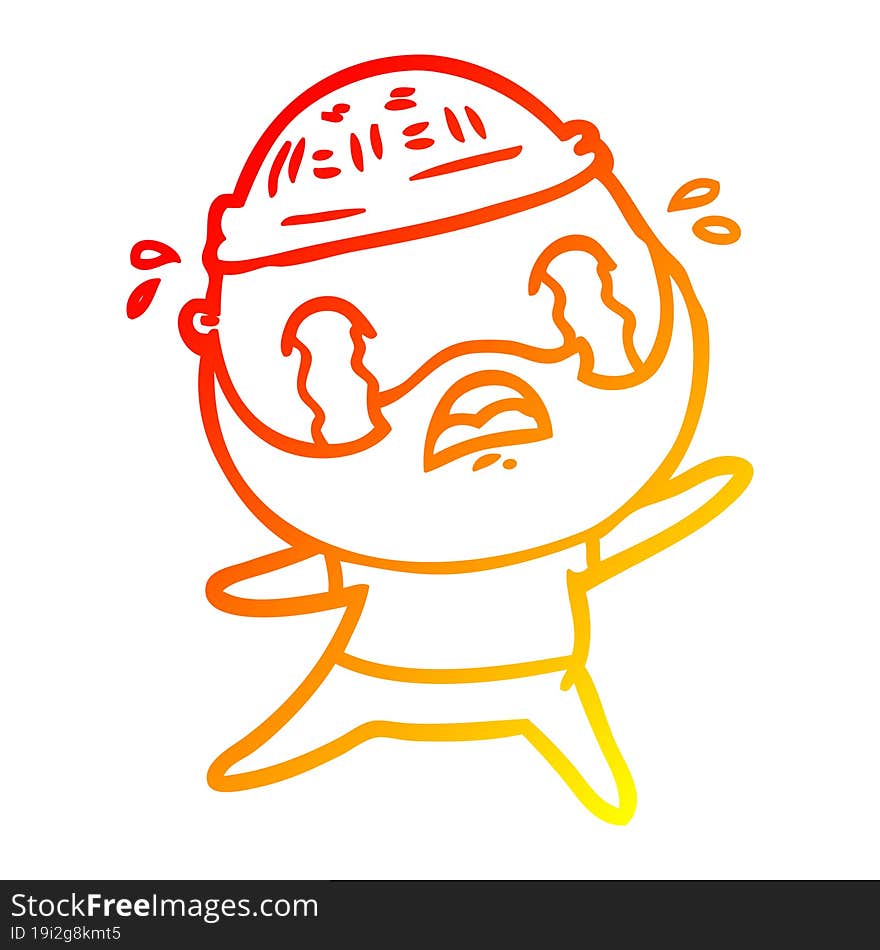 warm gradient line drawing cartoon bearded man crying