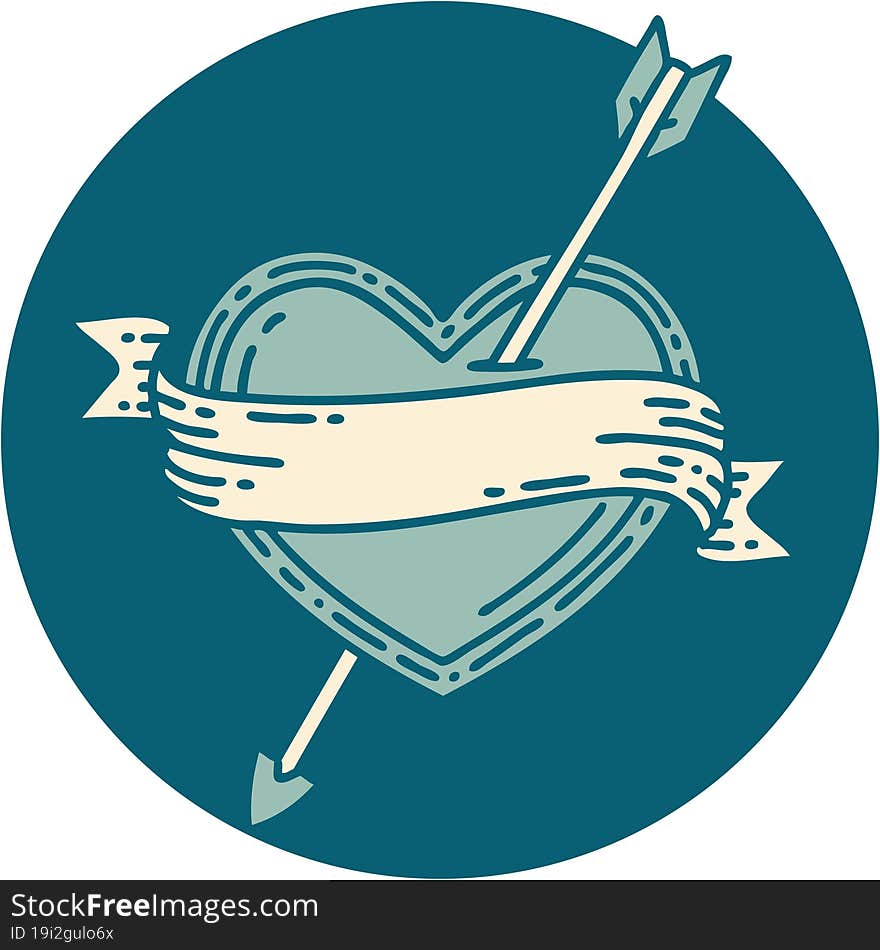 iconic tattoo style image of an arrow heart and banner. iconic tattoo style image of an arrow heart and banner