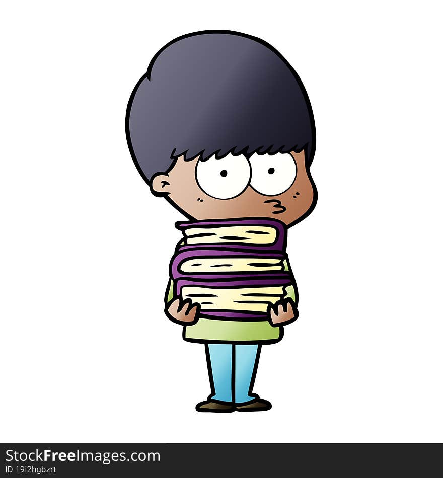 nervous cartoon boy carrying books. nervous cartoon boy carrying books