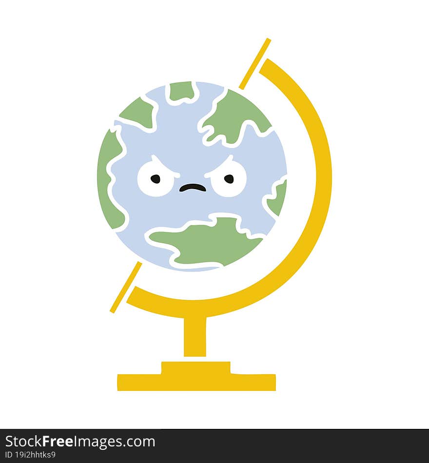 flat color retro cartoon of a globe of the world