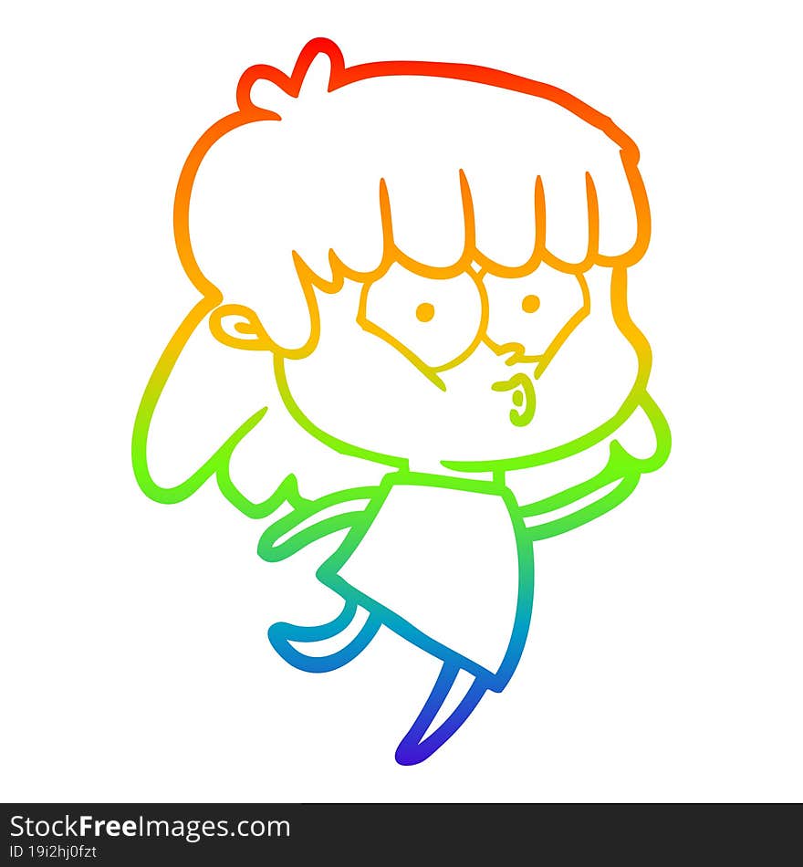 rainbow gradient line drawing cartoon whistling girl