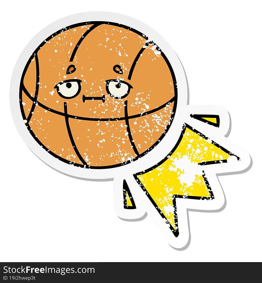 Distressed Sticker Of A Cute Cartoon Basketball