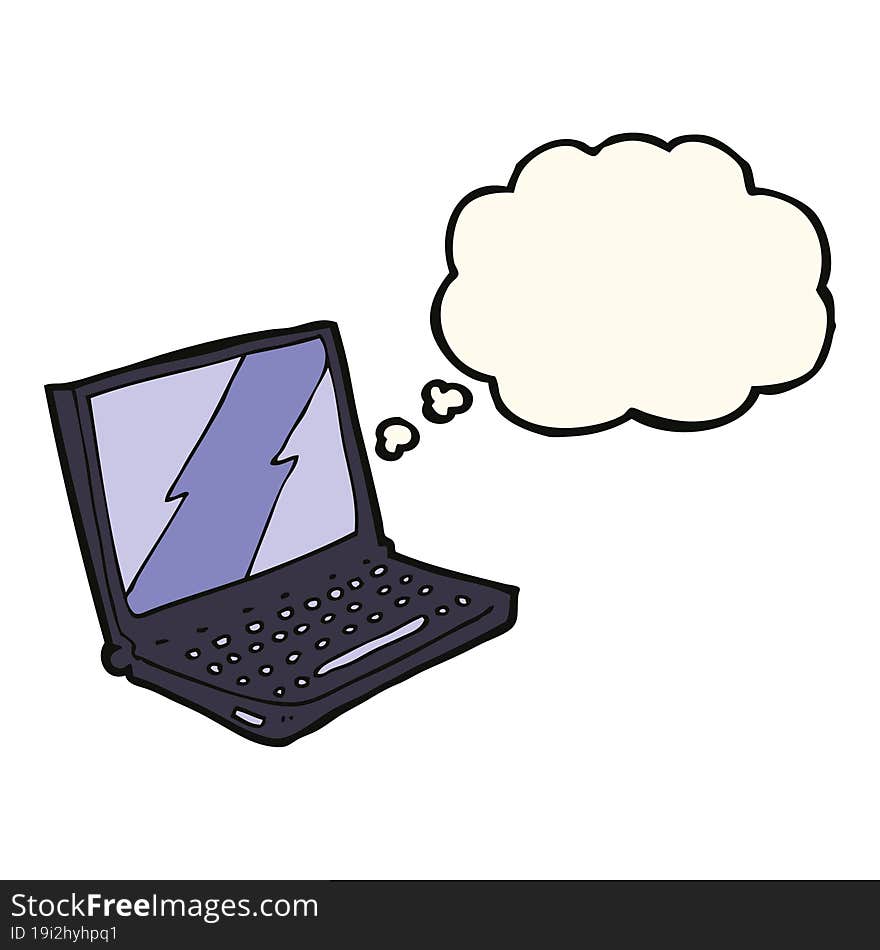 cartoon laptop computer with thought bubble