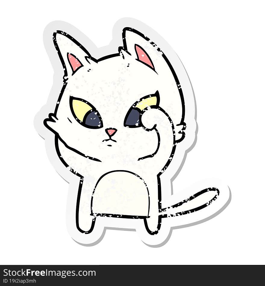 distressed sticker of a confused cartoon cat