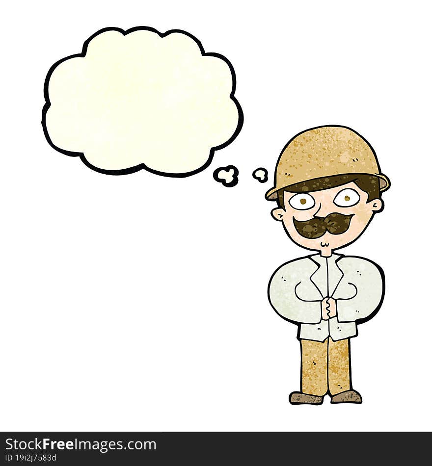 Cartoon Man In Safari Hat With Thought Bubble