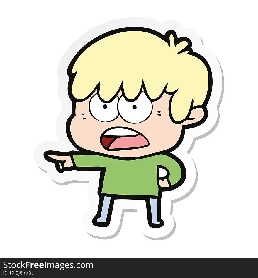 sticker of a worried cartoon boy