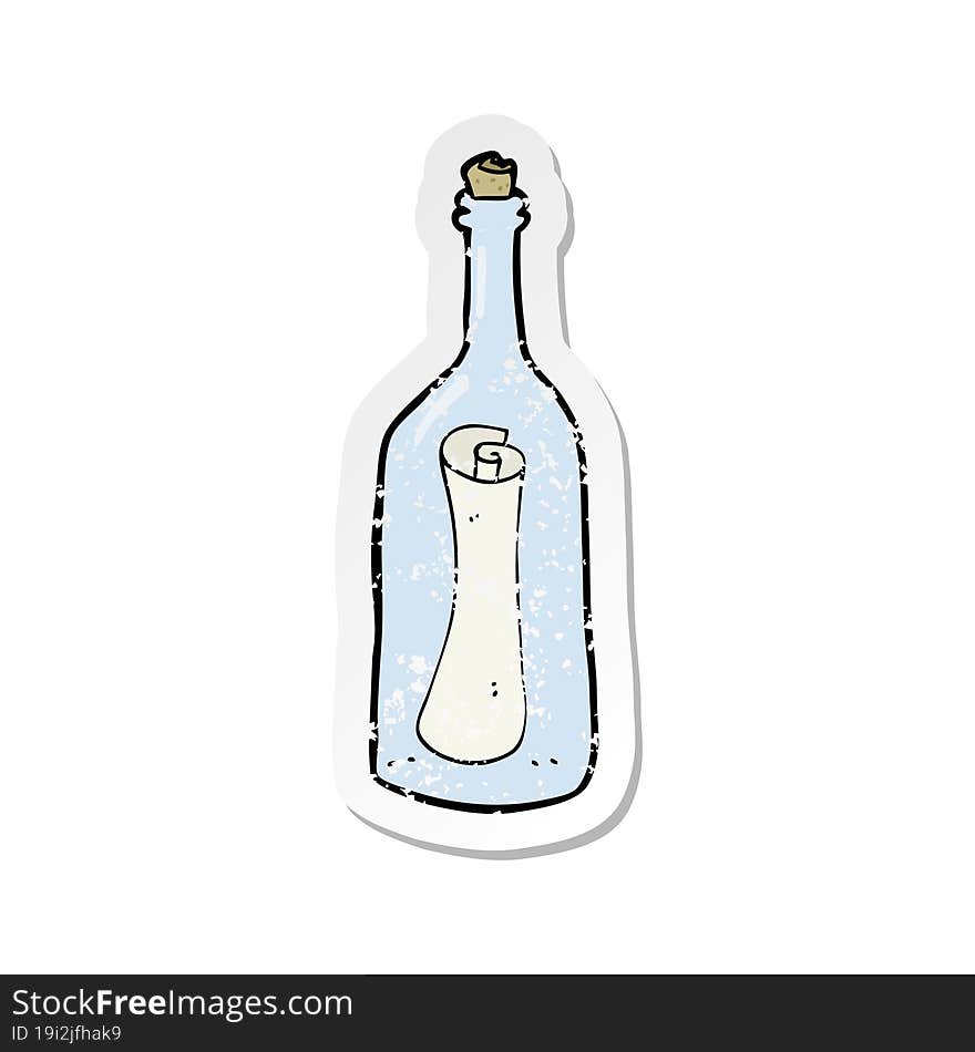 Retro Distressed Sticker Of A Cartoon Letter In A Bottle